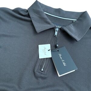 Porter & Ash Mens Quarter Zip Polo Shirt L Brown Sandwashed Interlock Knit NWT